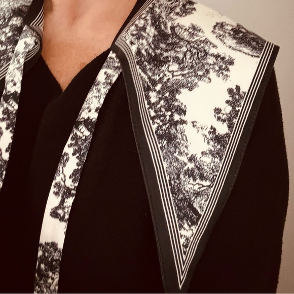 Navy and Cream Toile Print Dickey Collar with Bow Tie Closure - Picture 10 of 13